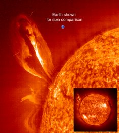 The picture of a space eruption has been taken by the EIT instrument on the SOHO spacecraft. Courtesy of SOHO/EIT consortium. SOHO is a project of international cooperation between ESA and NASA.